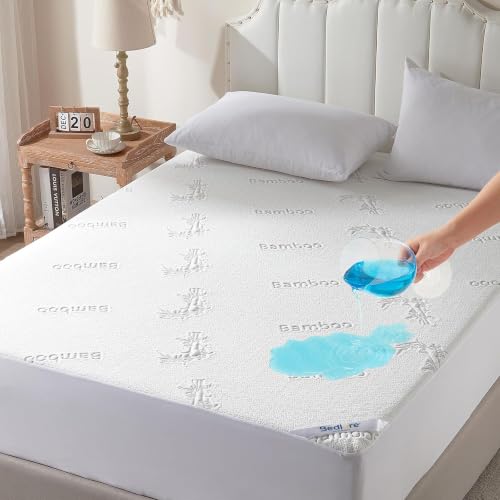BEDLORE Full Size Waterproof Mattress Protector Viscose Derived from Bamboo Soft Mattress Cover Fitted with Deep Pocket 6-15 Breathable Noiseless Mattress Pad Machine Washable(White)