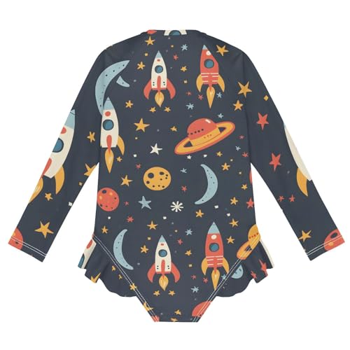 Girls One Piece Swimsuits Long Sleeve Swimsuit Zipper Bathing Suits Rocket Planet Star Childish Cartoon2