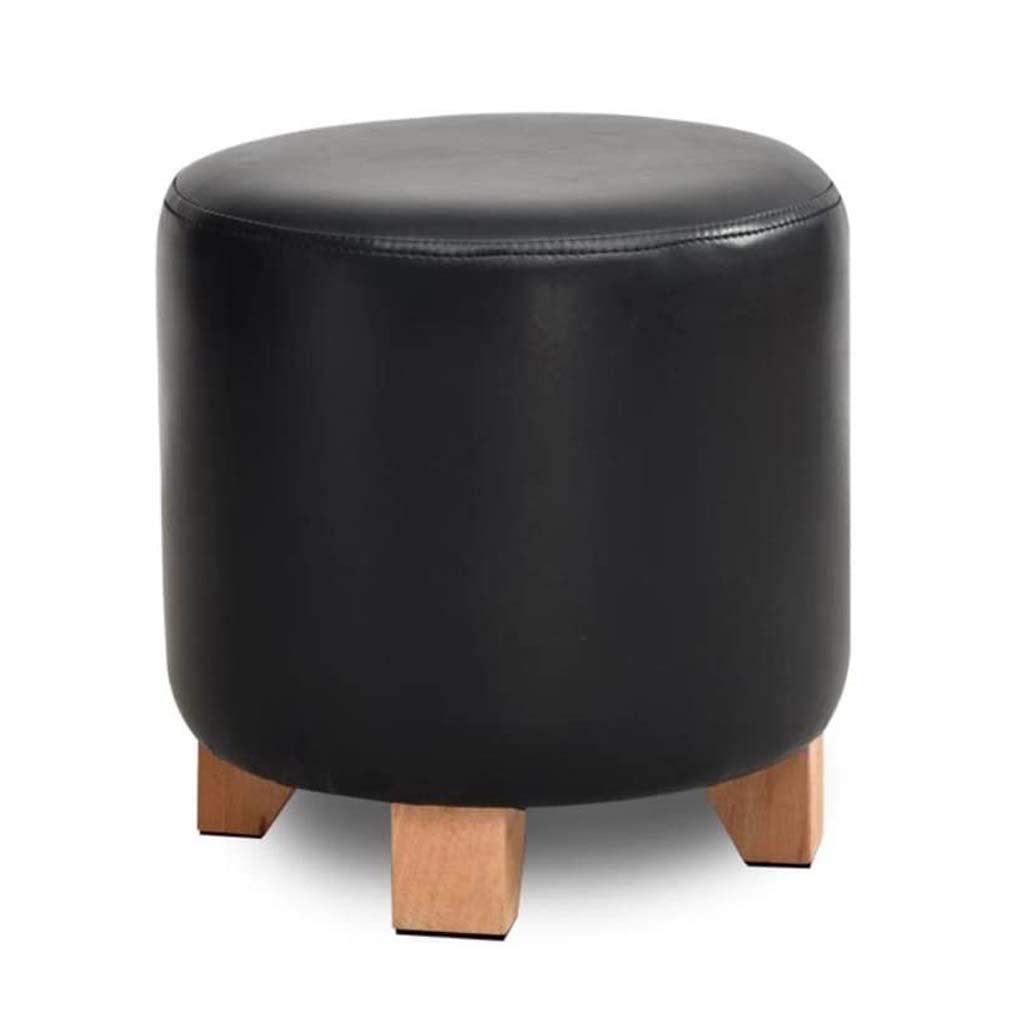 Repose-pieds ottoman rond noir en bois rembourré grand modèle pour le salon
