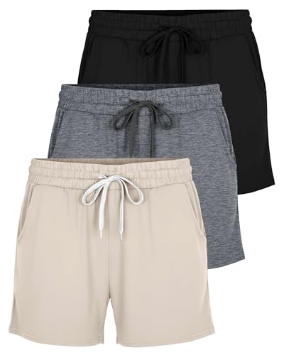 Image of Real Essentials 3 Pack: Womens Ultra-Soft Athletic Lounge Casual Sweat Shorts with Pockets (Available in Plus Size)