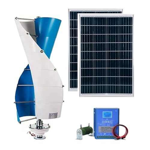 3000-W-Vertikalachsen-Windturbinen-Bausatz mit Magnetschwebestart, Hybrid-Wind-Solar-Regler und 2 × 100-W-Solarmodulen, 12–120 V Kompatibel, Zur Eigenstromerzeugung