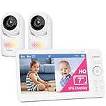 VTech Advanced HQ Max Twin 2 Camera 7” Digital Video Baby Monitor with Pan-Tilt-Zoom, Night Light, Long Range, 2-Way Talk, Display, and Lullabies, No WiFi, White