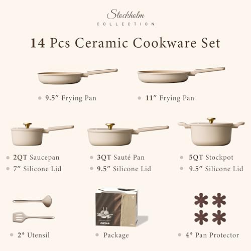 image for CAROTE Ceramic Cookware Set Nonstick, 14pcs Pots and Pans Set Nonstick