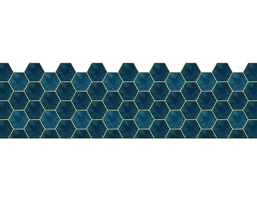 Image of WallDesign Teal Blue Hexagon Tile Sticker - 2ft x 9.75 inch Waterproof Easy Clean Durable Vinyl Decorative Film for Kitchen Counter, Washbasin, Table, Wall, Cupboard-Self-Adhesive