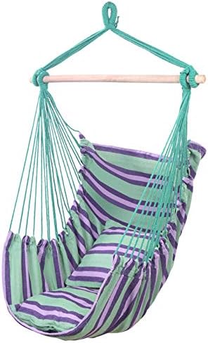 Outvita Hanging Hammock Chair, Comfortable Air Swing Chair, 37 Inch Wide Hanging Rope Seat with Two Cushions Wooden Spreader Bar for Indoor or Outdoor, 250LBS (Green)