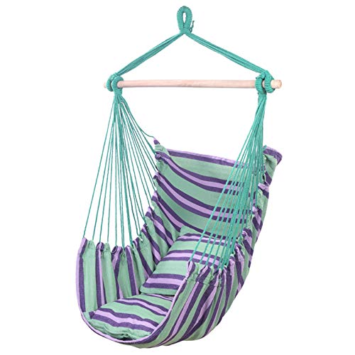 Outvita Hanging Hammock Chair, Comfortable Air Swing Chair, 37 Inch Wide Hanging Rope Seat With Two Cushions Wooden Spreader Bar For Indoor Or Outdoor, 250Lbs (Green) #TOP28