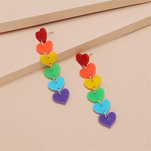 Coadipress Heart Rainbow Chain Stud Earrings For Women Girls Cool Weird Lightweight Resin Acrylic Personality Dangle Drop Earrings Jewelry (7 Color Heart) #TOP4