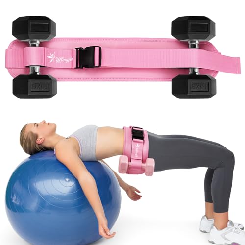 Premium Microfiber Leather Hip Thrust Belt - Thickened & Widened Gym Equipment with Anti-Slip Padding?Supports Dumbbells/Kettlebells/Weight Plates?Home & Workout Fitness Gear (Pink)