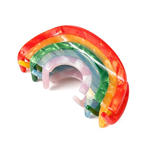 Rainbow Hair Claw Clip Non Slip 3inch Acrylic Acetate 90s Strong Hold Jaw Barrettes Cute for Women Girls Thin Thick Curly Hair Rainbow Pride Parade Accessory