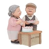 Figurine de couple : elle est fabriquée en résine, ce qui en fait une décoration représentant un couple de personnes âgées