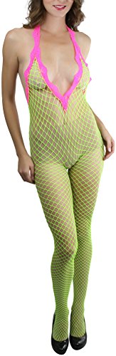 Image of ToBeInStyle Women's Bodystocking Crotchless Peek-A-Boo Fishnet Lace Bodysuit