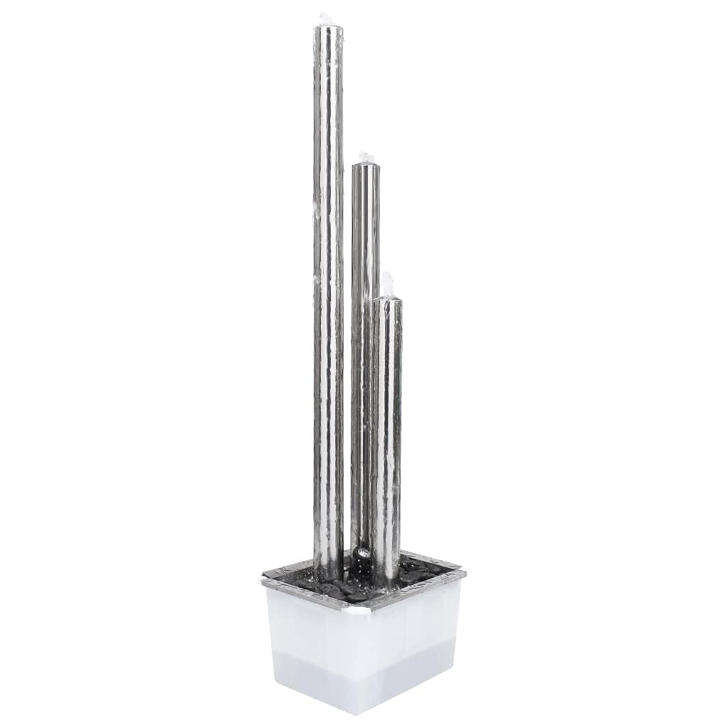 vidaXL Gartenbrunnen mit LED Beleuchtung Säulenbrunnen Springbrunnen Garten Deko Brunnen Zierbrunnen Wasserspiel Silbern 48x34x153cm Edelstahl