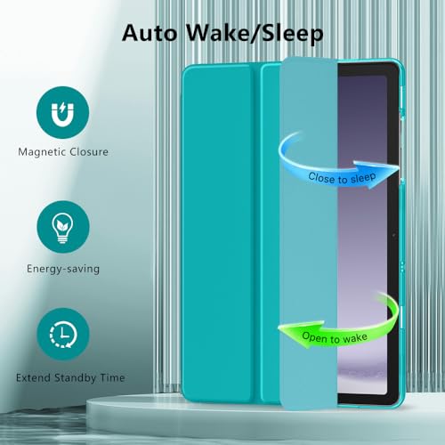Image of MoKo Trifold Case for Galaxy Tab A9 Plus /A9+ 11 Inch 2023, Bondi Blue | Slim Stand Hard PC Translucent Back Shell Smart Cover, Auto Sleep /Wake, Light, Anti-scratch, 2 Adjustable Angle
