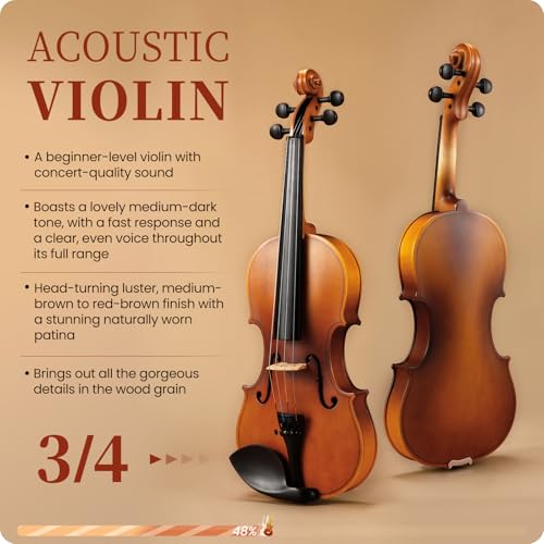 image for Fesley Violin Fiddle Beginner Set: 3/4 Matt Violin Kit for Student, Ac