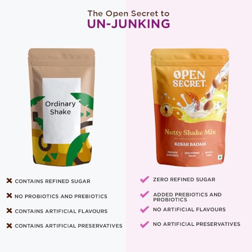 Image of Open Secret Thandai | 225g | Kesar Badam Powder Mix, Mixer of Elachi, Saffron, Almonds and Jaggery, Instant Refreshing Drink for Holi, No Added Preservatives and Zero Refined Sugar (Pack of 3)