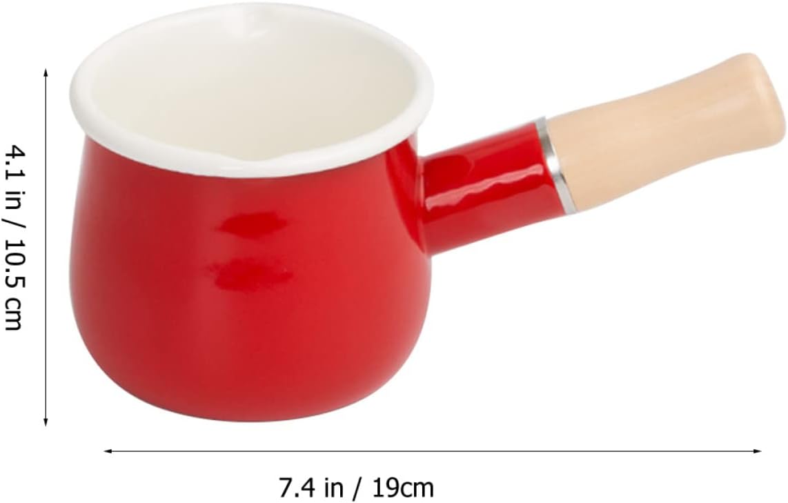 Enamel Milk Pan for Baby Food Japanese Enamel Butter Warmer Handle Anti-Scald Kitchen Enamelware Portable for Home Use 1.5L Capacity