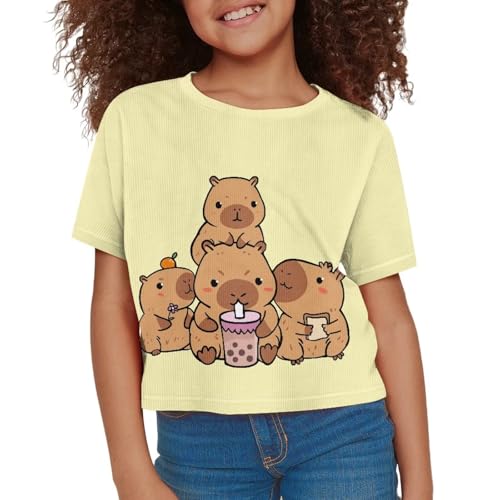 Image of Girls Crop Tees Crew Neck Casual Short Sleeve T Shirts Kids Loose Soft Comfortable Tees Blouses Shirt for Little Girl