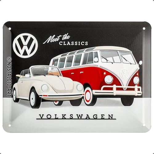 Nostalgic-Art VW Retro Tin Sign – Meet The Classics – VW Van Gift Idea – Metal – Vintage Decorative Design 15 x 20 cm