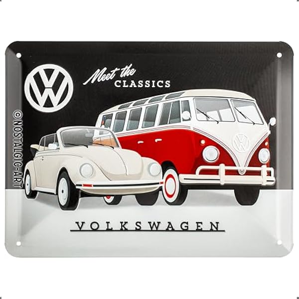 Nostalgic-Art Retro tabliczka z blachy, 15 x 20 cm, VW – Meet The Classics – Pomysł na prezent dla miłośnika Volkswagena Busa, Official License Product (OLP), z metalu, Styl vintage