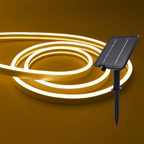 XUNATA Striscia LED Neon Flessibile 24V Solare/USB - IP67 Impermeabile 2835 120 LED/m, per Interni/Esterni, Giardino, Bar, Feste (Bianco caldo,2m)