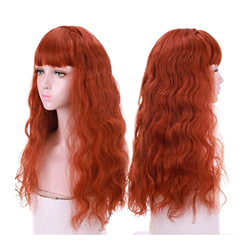 Perruque longue orange synthétique résistante à la chaleur et douce