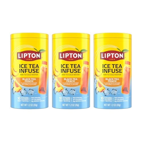 Image of Lipton Ice Tea Infuse Black Tea Peach Cold Brew Tea Bags for On-The-Go or At Home 10 Tea Bags (Pack of 3)