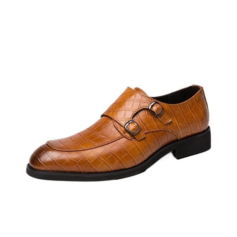 Men's Double Monk Formal Shoes Dress Oxford Outdoor Working Classic Slip-on Non Slip Anti-Slip Business Pointed Toe Calfskin Leather