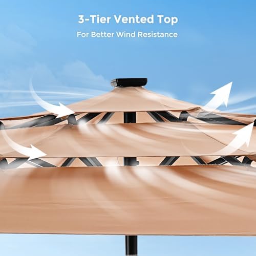 HOMSHADE 3-Tier Patio Umbrella with Solar Lights(Beige,No Base) - 2