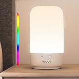 Table Lamp, HUGOAI Touch Bedside Lamp, LED Nightstand Lamps for Bedrooms with Dimmable Whites, RGBW Color-Changing Lamp with Memory Function, No Flicker-White