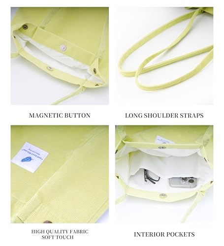 Image of Corduroy Tote Bag Cute Tote Bags for Women Shoulder Bag with Inner Pocket for Work Beach Travel and Shopping Grocery