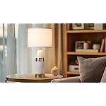 YANIC Night Lamp, Lamp for Bedroom, Home Accent Decor Fashion Style, AC Charge Ports,Three-Way Dimmable Rotary Switch Golden Metal Base White Lampshade for Reading Working Office Living Room (24325) - Image 4