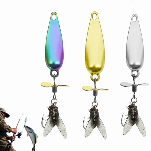 Metallpropeller-Angelköder zum Fischfang, Metal Propeller Fishing Lure, Spinner-Propeller mit Metallpailletten, Vibrierender Spinner mit 3D-Fliegen-Bionic-Köder (Mix-3Stück,S(3g))