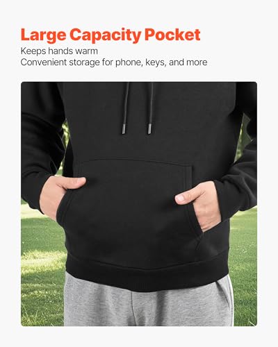 VEVOR Men Pullover Hoodie, XX-Large Size, Fleece Long Sleeve Comfy Casual Basic Pullover Hooded Sweatshirt, Warm & Skin-friendly, Practical & Trendy, Black Hoodie with Large Pocket for Fall & Winter4