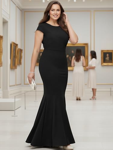 Image of KOH KOH Womens Long Cap Sleeve Fishtail Formal Evening Cocktail Maxi Dress