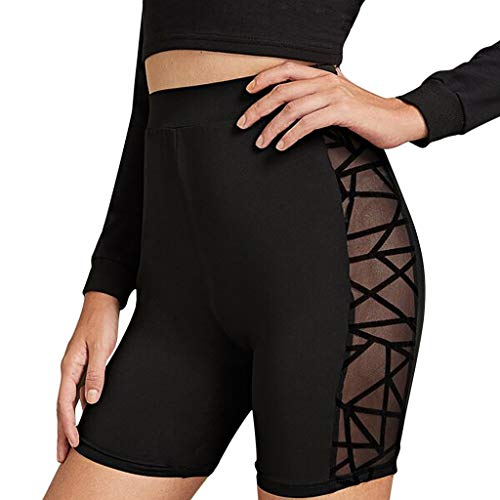 KUKICAT Women Hollowing Out Yoga Color Elastic Sport Pants Five Points Trousers Pants Black