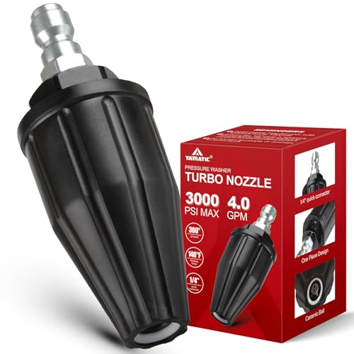 YAMATIC Pressure Washer Tips Turbo Nozzle, 360° Rotating Spray Turbo 3000 PSI 4.0GPM with 1/4