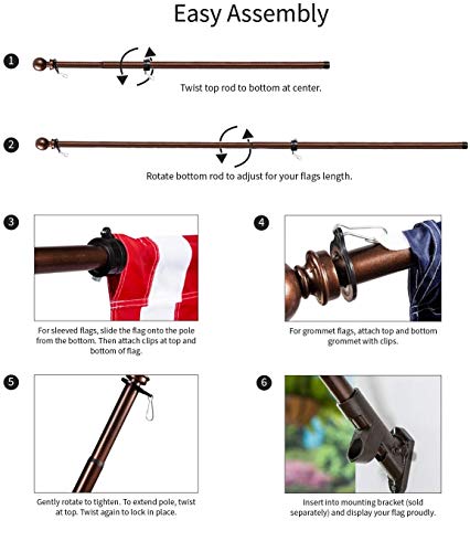Evergreen Flag 5 Ft Flagpole Kit For American Flag - Bronze Extendable Professional Flag Pole For House Garden Yard - Residential Or Commercial Flag Pole With Two-Position Bracket Set #TOP5