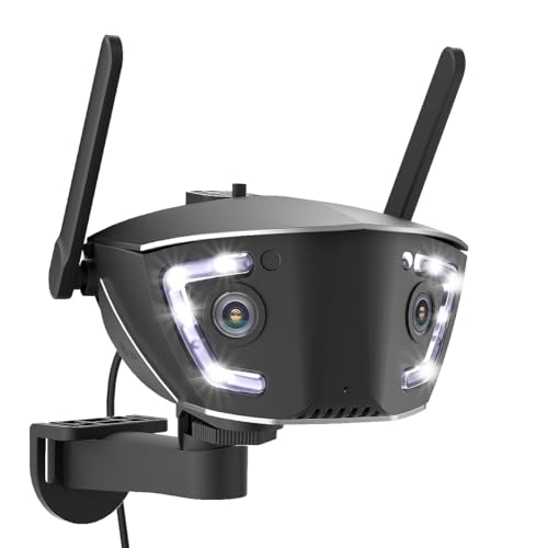 Ctronics 4MP Cámara Vigilancia WiFi Exterior 2,4/5Ghz con Doble Lente, Campo Visión 180°, Cámara IP Detección Personas/Vehículos/Mascotas, Cloud, Visión Nocturna Color, Audio Bidireccional (Negro)