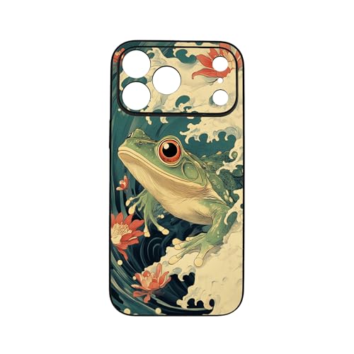 qizjio Retro Frog Phone Case, Shockproof Protective Anime Japanese Wave Ocean Cover for iPhone 17 Pro Max