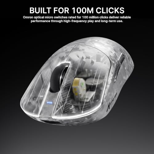 ATTACK SHARK RS3 Ultra Carbon Fiber Wireless Gaming Mouse, PAW3955MAX Optical Sensor, 52,000 DPI, Dual 8K Polling Rate, Nordic 54L15 MCU, 100M Optical Switches, Web Driver, Silver - Image 4