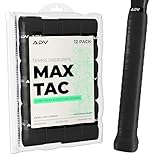 ADV MaxTac Tacky Tennis Overgrip - 12 Pack Extremely Sticky Non-Slip Tennis Grips Overgrip - Razor-Thin & Easy to Use Pro Tennis Racquet Grip Tape (12-Pack Black)
