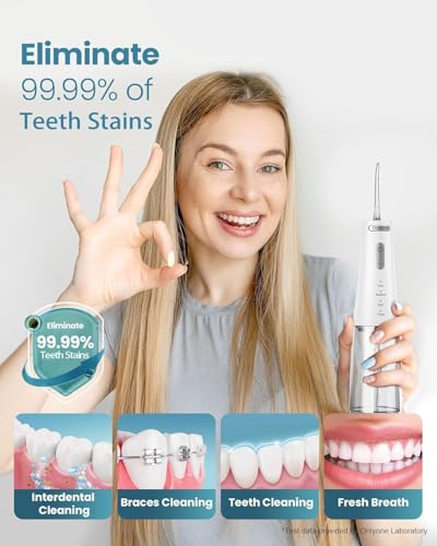 onlyone water dental flosser 300ml portable oral irrigator for teeth 4 modes and 5 jet tipsrechargeable irrigation cleanerelectric flossing machine power flossers amp irrigator accessories white