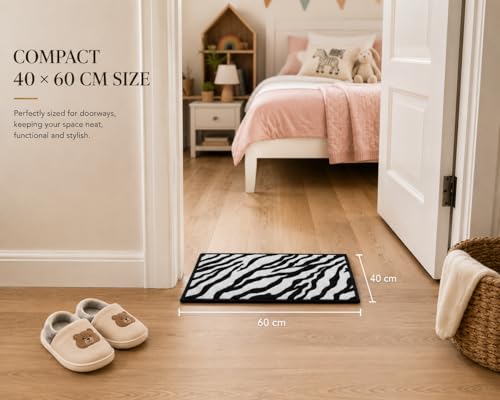 Image of Matz&More Animal Zebra Print Kids Floor Mat | 40x60 CM | Black White | Nylon Tufted Gel Baking Anti-Slip | Home School Doormat | Children Play Room Entrance & Child Bedroom
