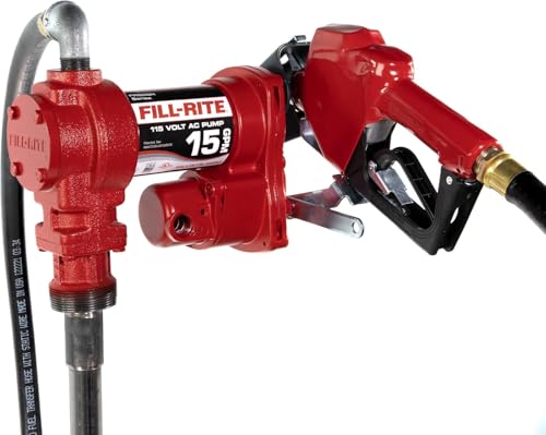 Fill-Rite FR610HA 115V 15 GPM Fuel Transfer Pump w/Discharge Hose & Automatic Nozzle (Red) | Gasoline, Diesel, Kerosene, Ethanol & Methanol Blends & Biodiesel