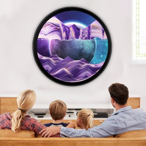 Cuadro de arte de arena en movimiento de 23.6 pulgadas de cristal redondo 3D de paisaje de mar profundo, decoración de habitación, marco de madera maciza, ambiente relajante, hogar, oficina, trabajo,
