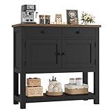 HOSTACK Farmhouse Console Table with 2-Door Cabinet & 2 Drawers, Coffee Bar, Entryway Table with Storage Shelf, Sofa Tables Buffet Sideboard for Kitchen, Hallway, Dining, Living Room, Black