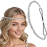 Ymapinc Sliver Headpiece for Women, Crystal Headband 70s 80s Sparkly Sliver Rhinestone Head Chain for Bride Bridesmaids Wedding Party