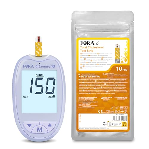FORA 6-in-1 Cholesterin Messgerät mit Bluetooth Starterset inkl. 10 Gesamtcholesterin-Teststreifen Lavendel Lila
