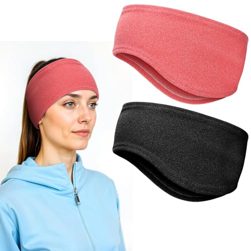 Sport Stirnband für Damen und Herren,2 Stück Ohrenschützer Stirnbänder, Frühling/Herbst/Ohrenwärmer Stirnbänder für Jogging Laufen Wandern Fahrrad (Schwarz, Rosa)