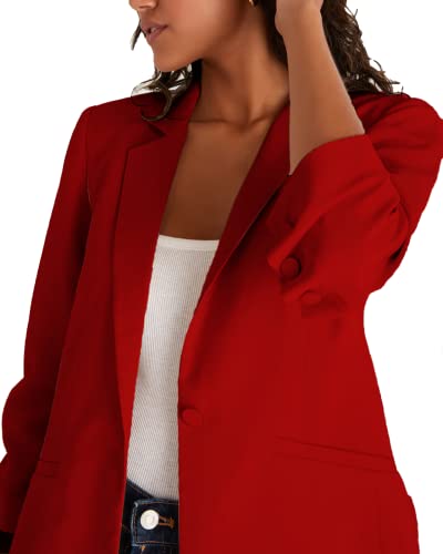Mina Self Women's Blazers & Suit Jackets Casual 3/4Sleeve Tops Lapel Lightweight Button Red Womens Blazers For Work Professional Suit With Pockets #TOP2